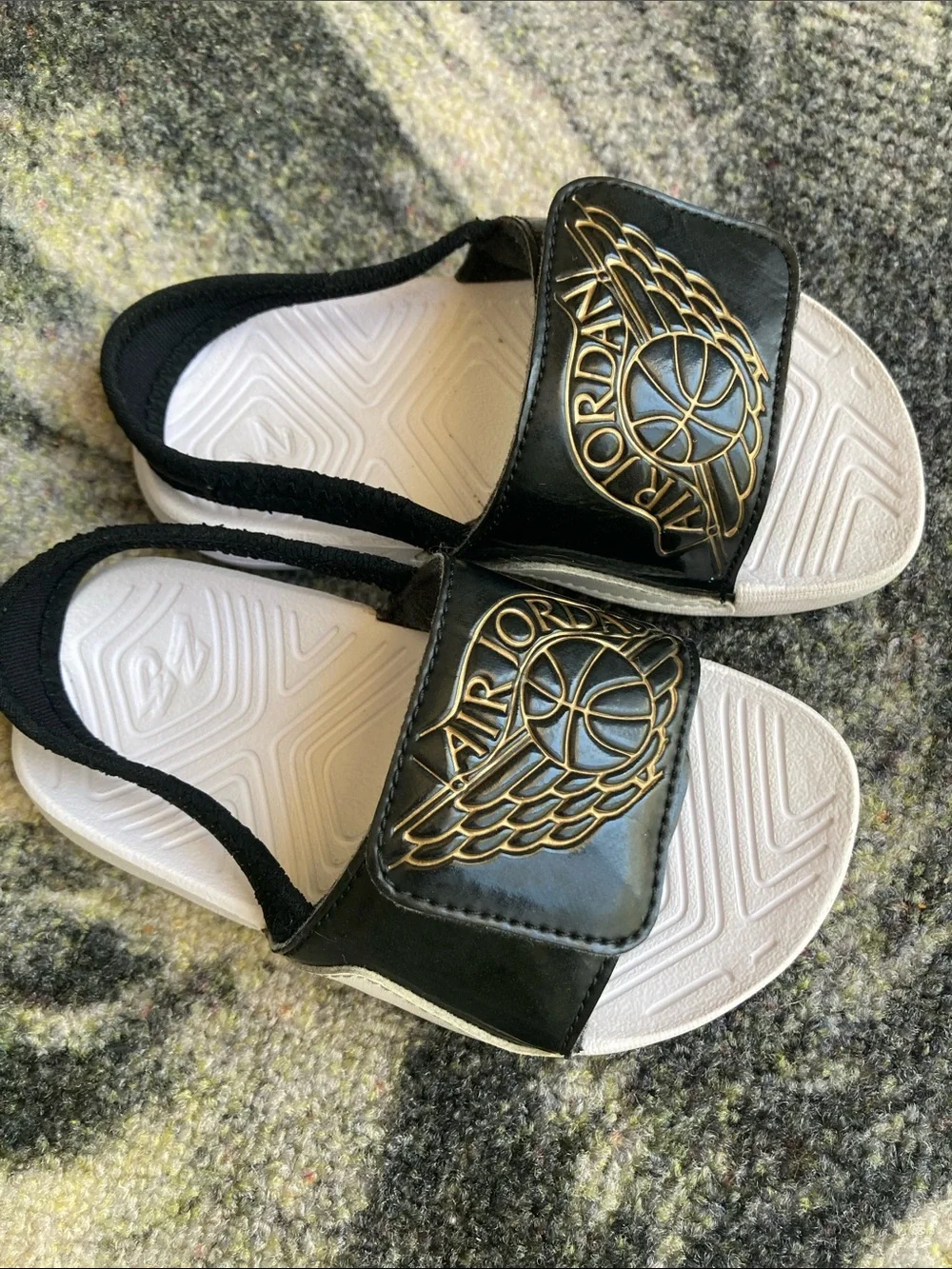 Air Jordan Hydro 7 'Black Metallic Gold Slide Slingback Sandals Size 8C Velcro